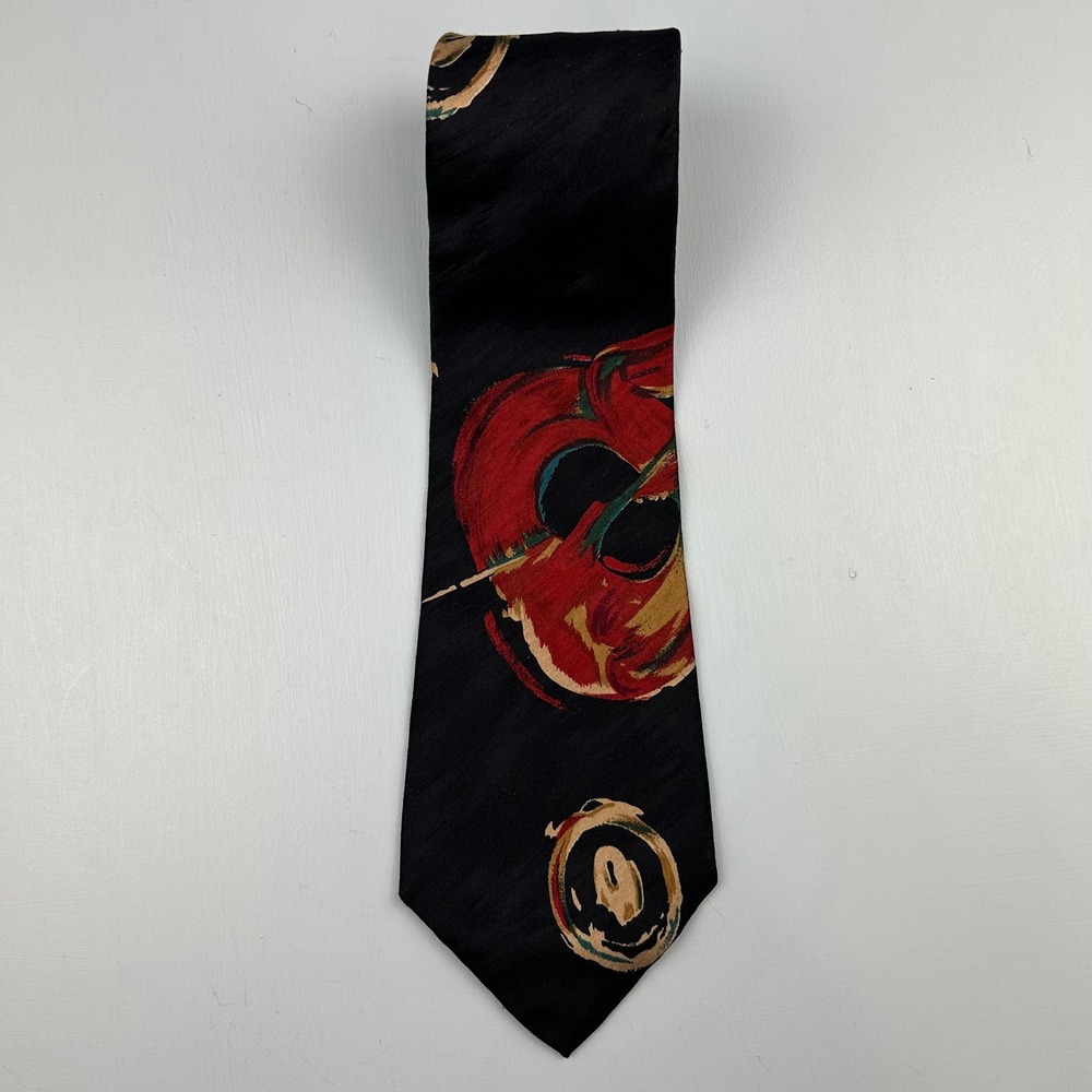 Bill Robinson Mens Vintage Silk Tie Abstract Red Gold Black Made in USA Italy
